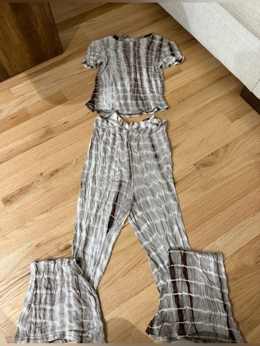 Tiger Mist Taupe & Brown Tie-Dye Ribbed Lounge Set